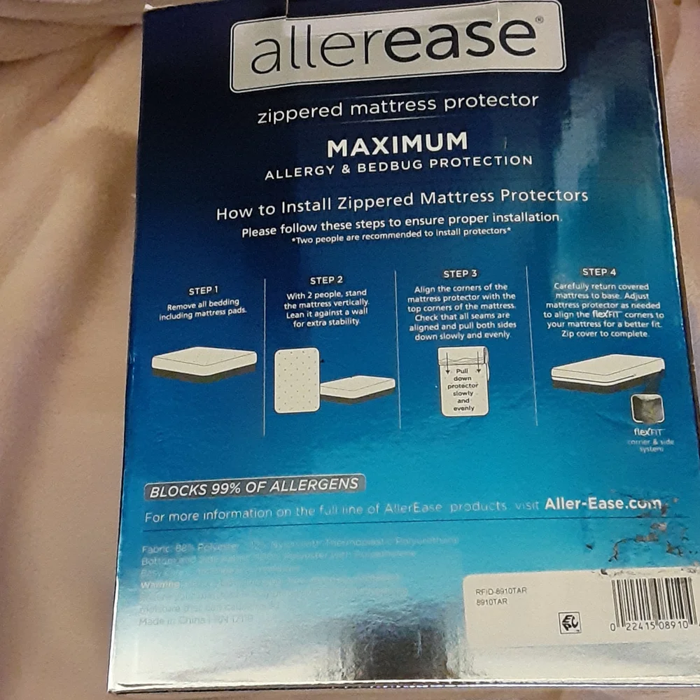 Allerease Maximum Zippered mattress Protector allergy bedbug protect White New…